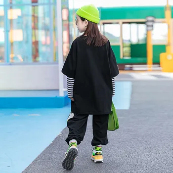 Otroci Dekleta Prevelik pulover s kapuco Obleko z Dolgimi Rokavi Črtasto Obleko 2020 Jeseni Mode Hiphop Dva-Delni Set za dekle 8 10 12 let