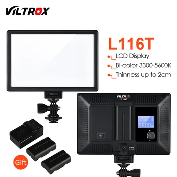 Viltrox L116T Slim LCD-Zaslon Dvo-Barvni Zatemniti DSLR Video LED Luči +2 Bateriji +Polnilec za Canon, Nikon Fotoaparat DV Kamere