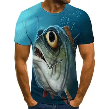 Modni trend mlad čeden moški T-shirt hip-hop kratka sleeved poletje novo 3D tiskanje ribe vzorec moških in žensk priložnostne T-shir
