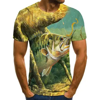 Modni trend mlad čeden moški T-shirt hip-hop kratka sleeved poletje novo 3D tiskanje ribe vzorec moških in žensk priložnostne T-shir