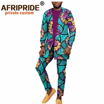 Moški Priložnostne Trenirko Afriške Tiskanja Oblačila Sklop Dashiki Natisnjeni Bluzo in Hlače Cvetlični Ourfits Plus Velikost Obrabe Outwear A2016035