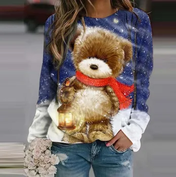S-3XL Jeseni in pozimi dolgimi rokavi ženske luštna 3D živali tiskanja športna majica pulover, T-shirt grinch božič moda F4