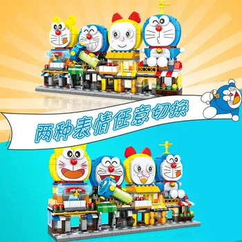 4pcs Anime Risanke Doraemon Shop, Trgovina Street View gradniki Kit Opeke Klasične filmske Model Otroci Igrače Za Otroke Darilo