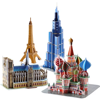 DIY Arhitektura, 3D Kartonske Puzzle Igrače Notre Dame de Paris Eifflov stolp Vasilij Katedrala Svetovno Znanih Arhitekturnih Model Igrača