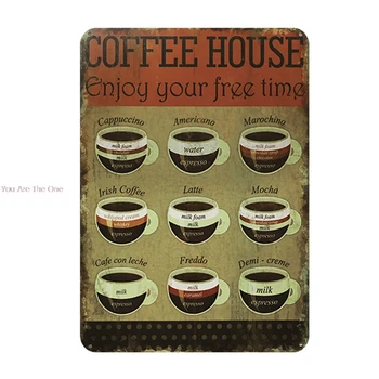 Kava meni Kovinski Tin Znaki cafe Posnetkov Hišo Klasične Železa Slikarstvo Doma Plaketo Stenske Nalepke Objave Cafe, Trgovina, Restavracija Plakat