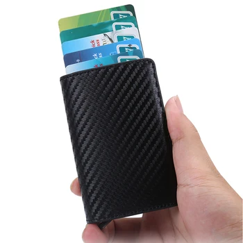 RFID Aluminij Zlitine Imetnik Kreditne Kartice Anti-theft Moških Kartico Samodejno Primeru Kovinski Ogljikovih Vlaken Usnjena Denarnica