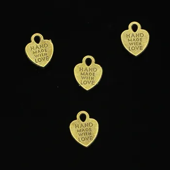 130 kos Antično Bronasto Prekrita srce ročno narejen z ljubeznijo čarobne gumbe za Nakit, Izdelava DIY Ročno 15*12 mm