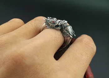 925 srebro dvojno vodilni človek je obroč, Taiyin Kitajski Zmaj nastavljiv prstan s posameznimi odpiranje