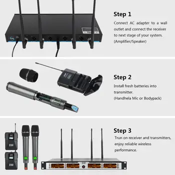 XTUGA SKM4000 PLUS Professional 4*100 Kanali, UHF brezžični mikrofonski sistem Z 2-Ročni&2 Bodypack Kovinski Zgrajena, lahko Izberete
