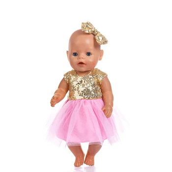 Zlata Sijaj in obleka Primerna Za novorojenčka otroka 43 cm Lutka Obleko Lutka Pribor Za 17inch Baby Doll