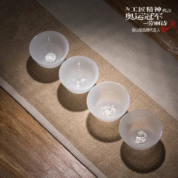 2017 High-end luksuzni Belega jade porcelana vdelan z sterling srebro skodelice srebrno rib skodelice master tea cup darilo čaj nastavi 1 kos