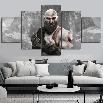 Wall Art Slike Platna, Plakati, 5 Plošči Kratos Bog Vojne 4 ARPG Igra Doma Dekoracijo Abstraktnega Slikarstva HD Natisnjeni Foto Okvir