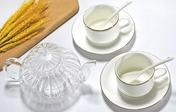 3pcs nastavite, bučna steklo čaj pot in kosti kitajske skodelico kave nastavite z krožnik, porcelan čaj, set za popoldanski čaj, storitev cafe