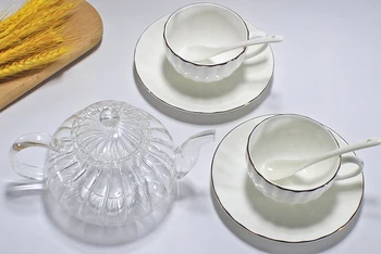 3pcs nastavite, bučna steklo čaj pot in kosti kitajske skodelico kave nastavite z krožnik, porcelan čaj, set za popoldanski čaj, storitev cafe