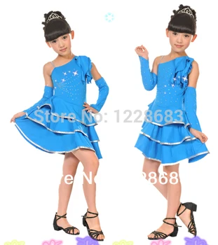 Novo Nosorogovo Diamond Enotni Ramenski Trak Neenako Otroci Dekleta Otrok Latinski Ples Obleka