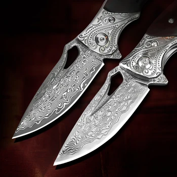 TURENZ-Damask Jekla, Zložljiv Žepni Nož z Tulec 2.8 EOS Noži Taborjenje Orodje, Leseni Ročaj Taktično Nož za na Prostem