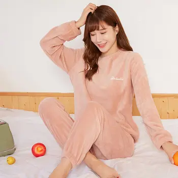 Pižamo Nastavite Homewear Ženske Pyjama Plus Velikost Seksi Toplo Flanela Hlače Pozimi Sleepwear Femme Plišastih Oblačila