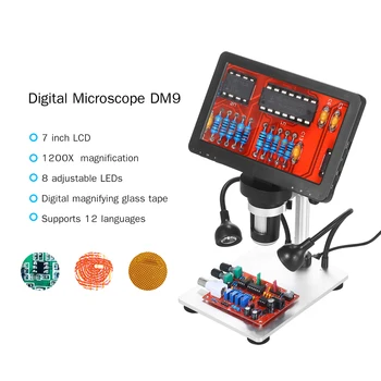 1200X digitalni mikroskop elektronski video mikroskopom 7 palčni 1080FHD LCD spajkanje mikroskopom telefon popravila Lupo kovinsko stojalo