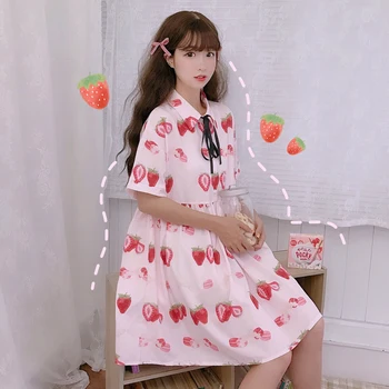Novi Japonski Sweet Strawberry Lolita Obleko Ženske Kawaii Natisnjeni Kratkimi Pravljice Obleko Mehko Sestra Tea Party Princesa Obleke