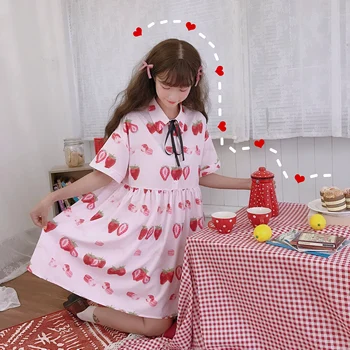 Novi Japonski Sweet Strawberry Lolita Obleko Ženske Kawaii Natisnjeni Kratkimi Pravljice Obleko Mehko Sestra Tea Party Princesa Obleke