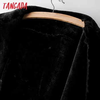 Tangada Ženske specializiranimi za umetno krzno, usnje jakno, plašč s pasom znižuj ovratnik Ženske 2019 Pozimi Debel Toplo Black Prevelik Plašč AM10