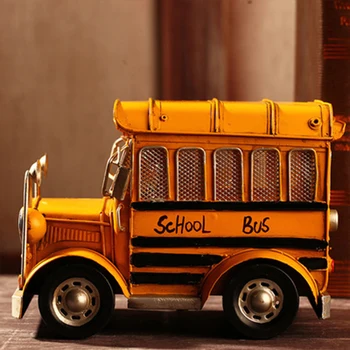 Vintage Ameriški Šolski Avtobus Model Okraski, Iz Železa Obrti Klasičen Avto Figurice Vozila Mini Bar Doma Dekor Otrok Igrače Darila