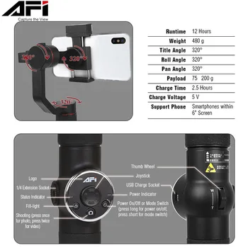 AFI V5 3-Osni Ročni Pametni Gimbal Telefon Stabilizator za iPhone 11 11Plus XS X 8Plus 8 7P 6S Samsung & Gopro Kamera Akcija
