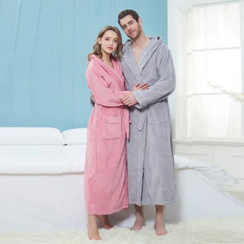 Pozimi Podaljšali Haljo Moški Ženske Toweling Terry Hooded Haljo Bombaž Kopalni Plašč Soft Prezračevanje Sleeprobe Priložnostne Toplo Homewear