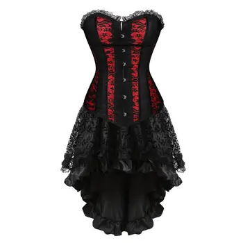 Sapubonva stezniki obleka s krilom nastavite rdeči in črni korzet bustier kostum halloween čipke cvetlični korzet plus velikost vintage stilu