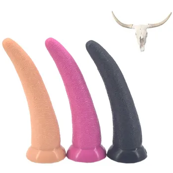 26.5 cm ukrivljen velik dolg dildo ox rog design mehki silikonski penis grobo površino analni čep sesalna g spot spodbujanje muco seks igrače