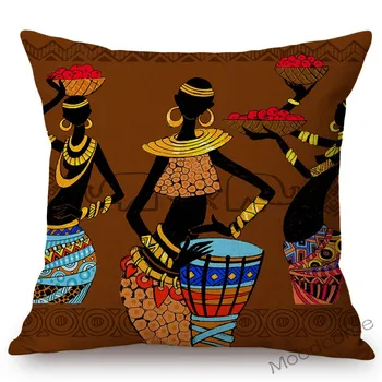 Klasična Afriki Plemenski Ples Afriška Ženska Vzorec Kavč Vrgel Blazino Primeru Oranžno Barvo Sončnem Zahodu Afrike Črno Dekle Blazine Pokrov