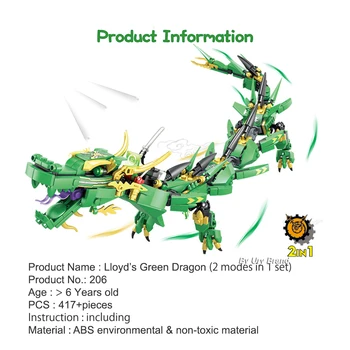 Lloyd ' s Green Dragon, Mech Boj Ninja Vrsto Ustvarjalca 2v1 Nastavite DIY gradniki otroška Igrače Za Otroke, Izobraževalne Darila