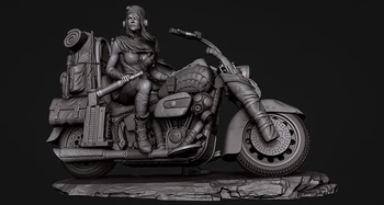 1/24 starodavno žensko bojevnik z motorno kolo Smolo slika Model kompleti Miniaturni gk Unassembly Unpainted