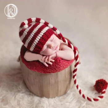 D&J 2019 Nova Božična Kapa Rekviziti Dolgimi Repi Klobuk Novorojenčka Fotografija Rekviziti Rdeče Crochet Baby Klobuki Baby Rekviziti Za Fotografijo