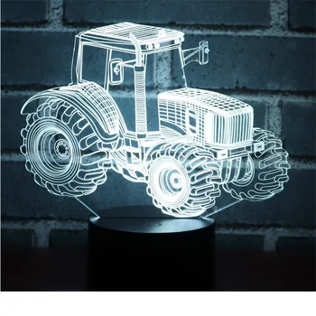 3D LED Nočna Lučka Dinamično Traktor Avto s 7 Barv Svetlobe za Dom Dekoracija Žarnice Neverjetno Vizualizacija Optične Iluzije