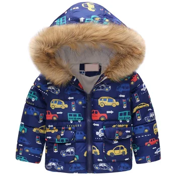 Novi tiskani bombaž oblazinjeni jakno za fante in dekleta v zimskem času Otrok 2-7Y Hooded Toplo Vrhnja oblačila Windbreaker Baby Otroci Plašči