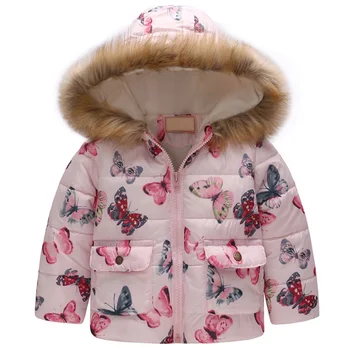 Novi tiskani bombaž oblazinjeni jakno za fante in dekleta v zimskem času Otrok 2-7Y Hooded Toplo Vrhnja oblačila Windbreaker Baby Otroci Plašči