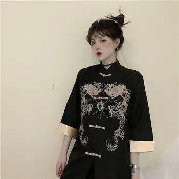 Vintage preppy stil gothic lolita majica vezenje kitajski slog gumb viktorijanski majica kawaii dekle lolita vrh loli cosplay