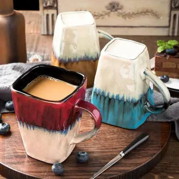 Retro osebnost kvadratnih cup keramika, velike zmogljivosti, vrč z žlico skodelico kave doma ustvarjalni par pokal WF1113225