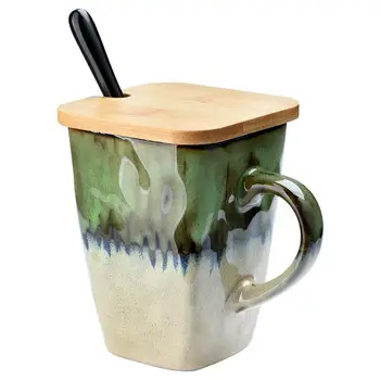 Retro osebnost kvadratnih cup keramika, velike zmogljivosti, vrč z žlico skodelico kave doma ustvarjalni par pokal WF1113225