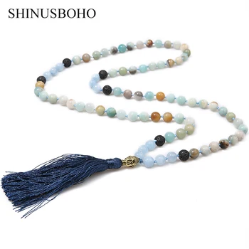 SHINUS BOHO Klasičnih Budizem Ogrlice za Ženske Naravni Kamni Beaded Verske Tassel Ogrlico, Obesek Femme Nakit Molitev