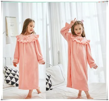 Toplo Dekleta Nightgown Jesen Zima Super Mehka Otroci Pižame Prijetno Sleepwear dvostranski Koralni Flanela Dekle Obleko Pajama
