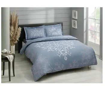 Tac Bombaž saten dvojno posteljnino set-Anissa modra 200x220 cm | rjuhe kritje set | kakovost rjuhe kritje set