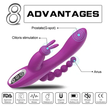 Vibrator 3 V 1 Vibrator Rabbit Nepremočljiva USB Magnetni Polnilna Analni Vibrator za Klitoris Sex Igrače za Ženske Parov Seks Shop