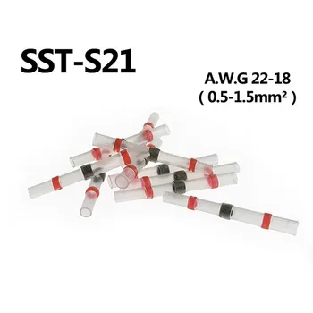 100 kozarcev SST-S21 Pečat Toplote Skrči Rit Žice, Priključki Priključki AWG22-18 0.5-1.0 mm, Rdeča, na primer s spajkanjem Rokav Nepremočljiva