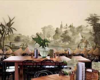 Evropski retro slogu ročno poslikano jugovzhodne Azije pastorala grad slon zidana v ozadju stene