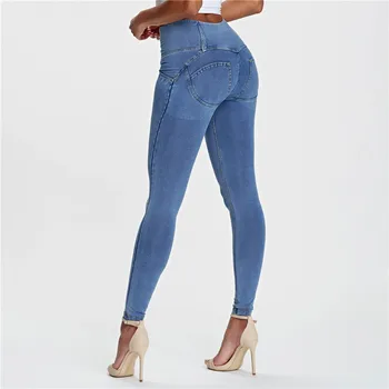 Melodijo Nositi Dobro Ameriški Kavbojke Visoko Rast Skinny Jeans Svetlo Modre Kavbojke z Gumbi Ženske Jeans Hlače 2020