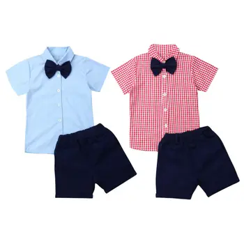 Moda Otroško oblačila Poletje Malčka fant obleke kariran majica + Kratke Hlače Nosijo Otroci Obleke, Formalno Stranko Kostum