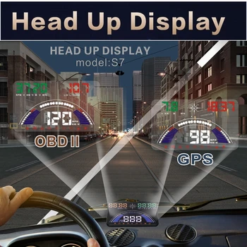 VJOYCAR S7 HUD Zaslon Avto z OBDII+GPS Samodejno Diagnostični Optičnega Avto Head Up Display Avto Detektor Hitrosti Projektor na Vetrobransko steklo