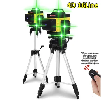 16 Linij 4D Laser Ravni Zelena Self-Izravnavanje 360 Horizontalno&Navpično Močan Zeleni Žarek, ki Visi s Nosilec/Stojalo